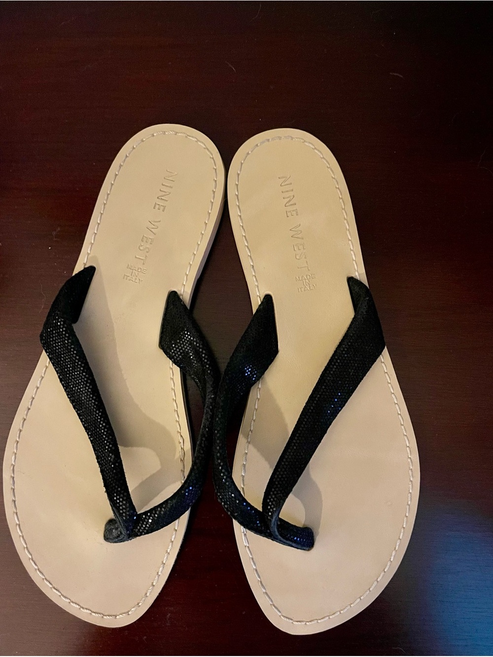Nine West Black Sparkle Thong Sandals